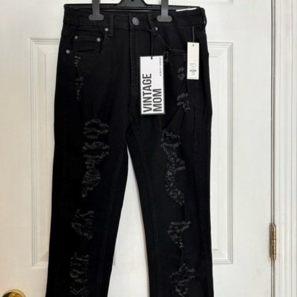Almost Famous Vintage Mom Black Women's Ripped Jeans - Picture 2 of 7
